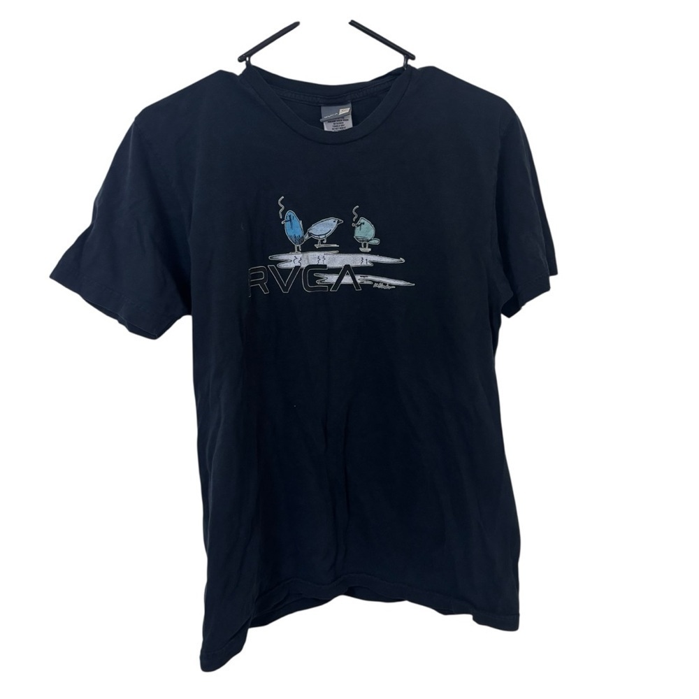 RVCA black short sleeve tshirt with birds smoking Graphic size S